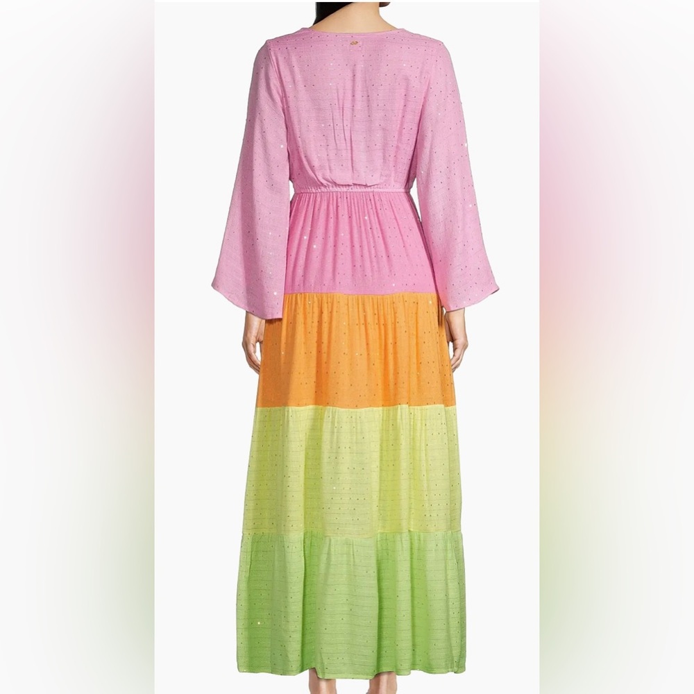 PQ Swim Pink and Orange Tiered Ruched Sundress